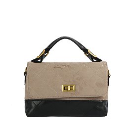 Faux Suede Woven Flap Satchel