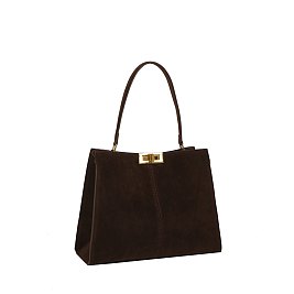 Faux Suede Twist Lock Top Handle Satchel