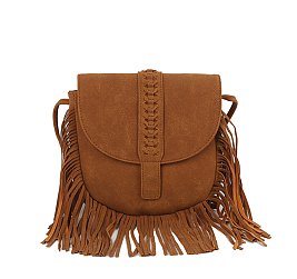 Suede Fringe Flap Crossbody Bag