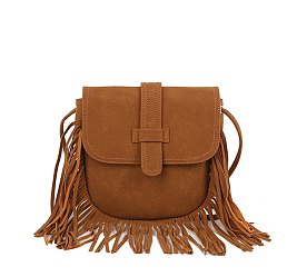 Belted Flap Fringe Crossbody Bag