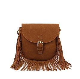 Belted Flap Fringe Crossbody Bag