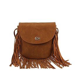 Twist Lock Flap Fringe Crossbody Bag