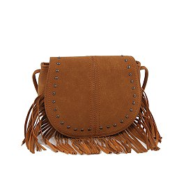 Studded Flap Fringe Saddle Crossbody Bag
