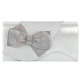 Metallic Satin Bow Flap Clutch Evening Bag