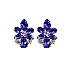 FASHIONABLE FLOWER RHINESTONE EARRING W/ GEMS SLEY7964