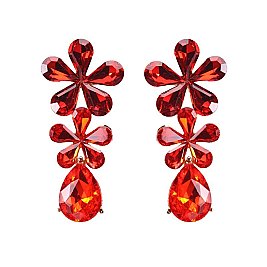 FASHIONABLE 2 DAISY RHINESTONE EARRING W/ GEM ON BOTTOM SLEY8169