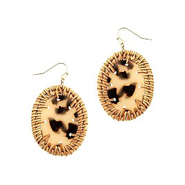 Chic Straw Trim Leopard Print Acrylic Oval Post Earring MH-FE3883