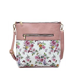 Fashion Flower Print Pocket Crossbody Bag