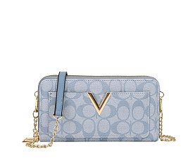 OVAL V DESIGN ZIPPER WALLET W STRAP wholesale