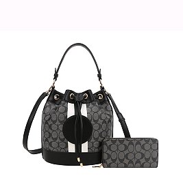 2-in-1 Oval Design Drawstring Satchel Wallet Set