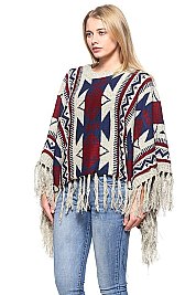 Fashionable Geometric Knitted Fringe Poncho FM-PC038