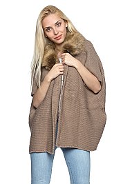 Color Fur Collar Cardigan