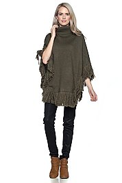 Pack of (6 Pieces) Assorted Color Fashionable Fringe Knitted Turtleneck Poncho FM-WSF192
