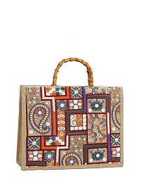 Sequin Embroidery Bamboo Top Handle Satchel