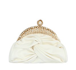 Pearl Buckle Crystal Frame Clutch Evening Bag