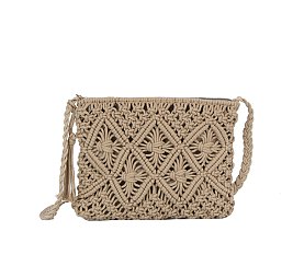 Crocheted Woven Macrame Crossbody Bag