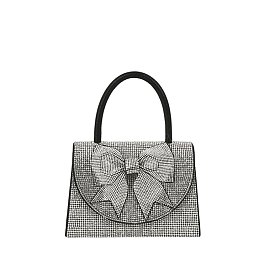 Rhinestone Bow Flap Top Handle Clutch Satchel
