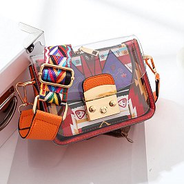 2-in-1 Small Size Clear Shoulder Bag With Colorful Wide Strap