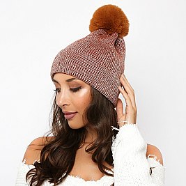 FASHION ACRYLIC RIBBED BEANIE W/ POM POM