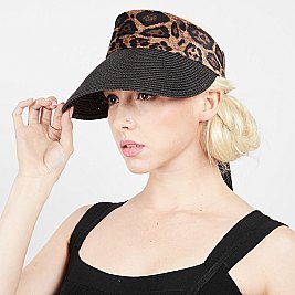 LEOPARD SATIN RIBBON WOVEN SUN VISOR