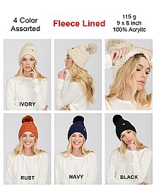 Pack of 12 Cute Fleece Lined Pom Pom Knitted Beanies