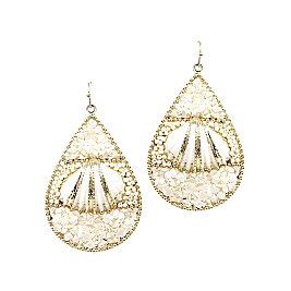 Stylish Stone and Shell Embellished Metal Teardrop Earring MH-JCE1587