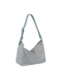 Rhinestone Studded Denim Hobo Shoulder Bag