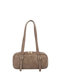 Puffy Quilted Suede Shoulder Bag