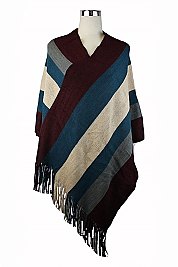 Multi Tone Fringe Knit Poncho FM-KM3075
