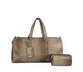 Ostrich Croc 2-in-1 Duffle & Makeup Pouch Set