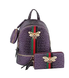 3-IN-1 Ostrich Bee Charm Backpack Wallet Set Coin Purse
