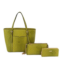 wholesale 3-in-1 Ostrich Croc Tote / Crossbody / Wallet Set