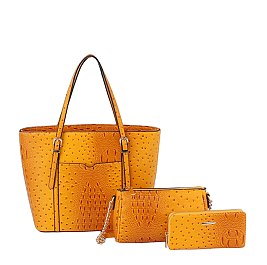 3-in-1 Ostrich Croc Tote / Crossbody / Wallet Set