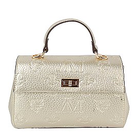 Embossed Monogram Top Handle Flap Satchel