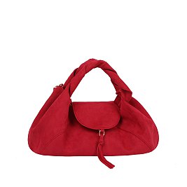 Faux Suede Flap Satchel