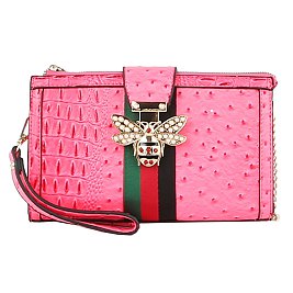 Queen Bee Stripe Ostrich Croc Crossbody Clutch Wristlet wholesale