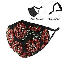 TRENDY PUMPKIN RHINESTONE BLING MASK W/ FILTER POCKET & ADJUSTABLE ELASTIC EAR STRAP