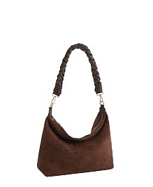 Braided Handle Suede Bucket Shoulder Bag