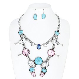 WESTERN CRYSTAL SQUASH BLOSSOM NECKLACE EARRING SET