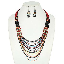 BEADED MULTI ROW NECKLACE