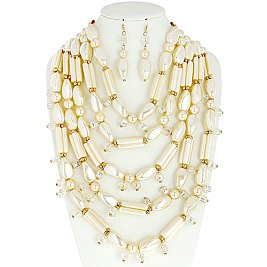 CHARISMATIC MULTI LAYERED PEARL NECKLACE AND EARRINGS SET