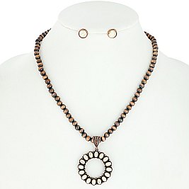 CHARMING CIRCLE PENDANT NAVAJO PEARL NECKLACE AND EARRINGS SET