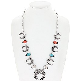 Western Semi Stone Aztec Charm Chain Link Necklace