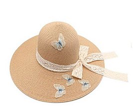 Butterfly Accent Wide Brim Straw Hat