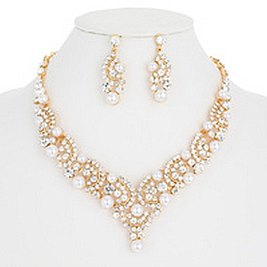 PEARL W/STONE NECKLACE SET