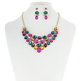 TRENDY V SHAPE GEM NECKLACE SET