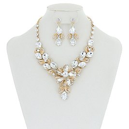 FASHIONABLE FLORAL BOUQUET STONE NECKLCE/ER SET