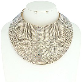 FASHION STATEMENT RHINESTONE BIB COLLAR NECKLACE EARRING SET
