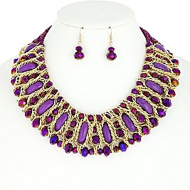 STYLISH NATURAL STONE AND ACRYLIC BEAD NECKLACE EARRINGS SET