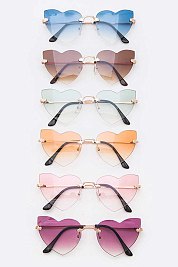 Pack of 12 Fashionable Cute Rimless Heart Sunglasses